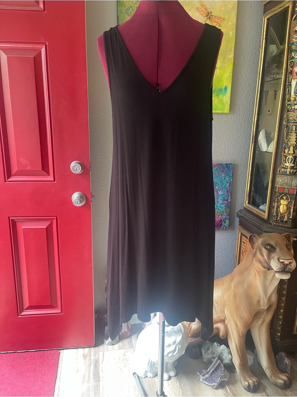 Black Sleeveless V-Neck Dress with Teal Tag